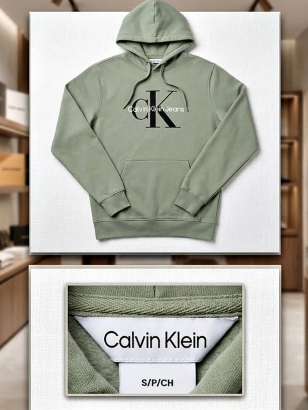 Calvin Klein Archive Logo Fleece Hoodie Green Small